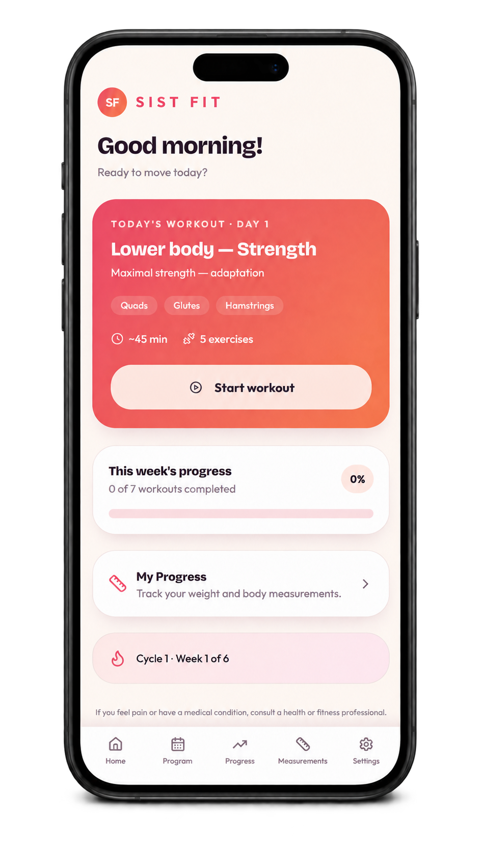 Application SIST FIT affichée sur un téléphone