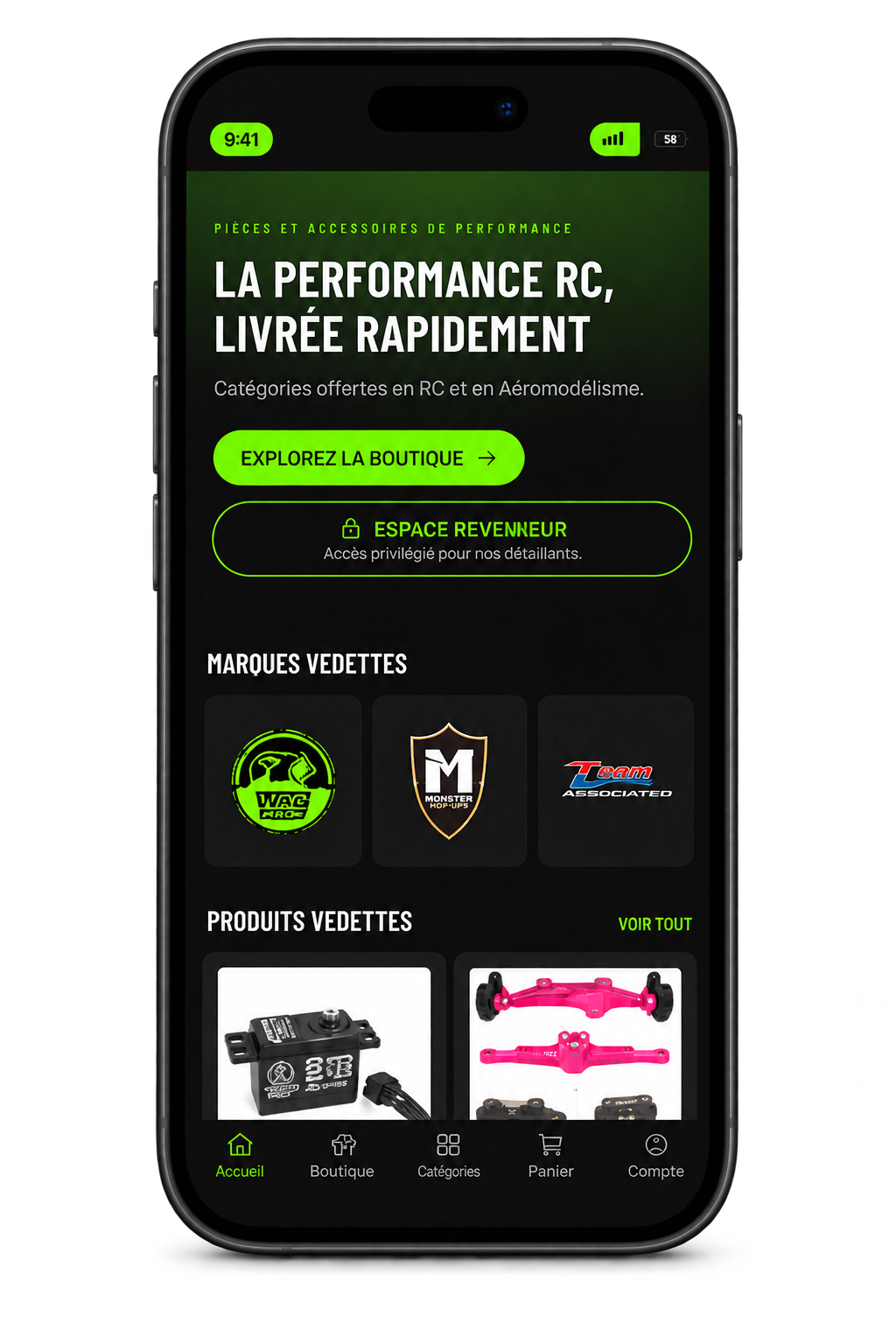 Application mobile transactionnelle WAG RC affichée sur un téléphone