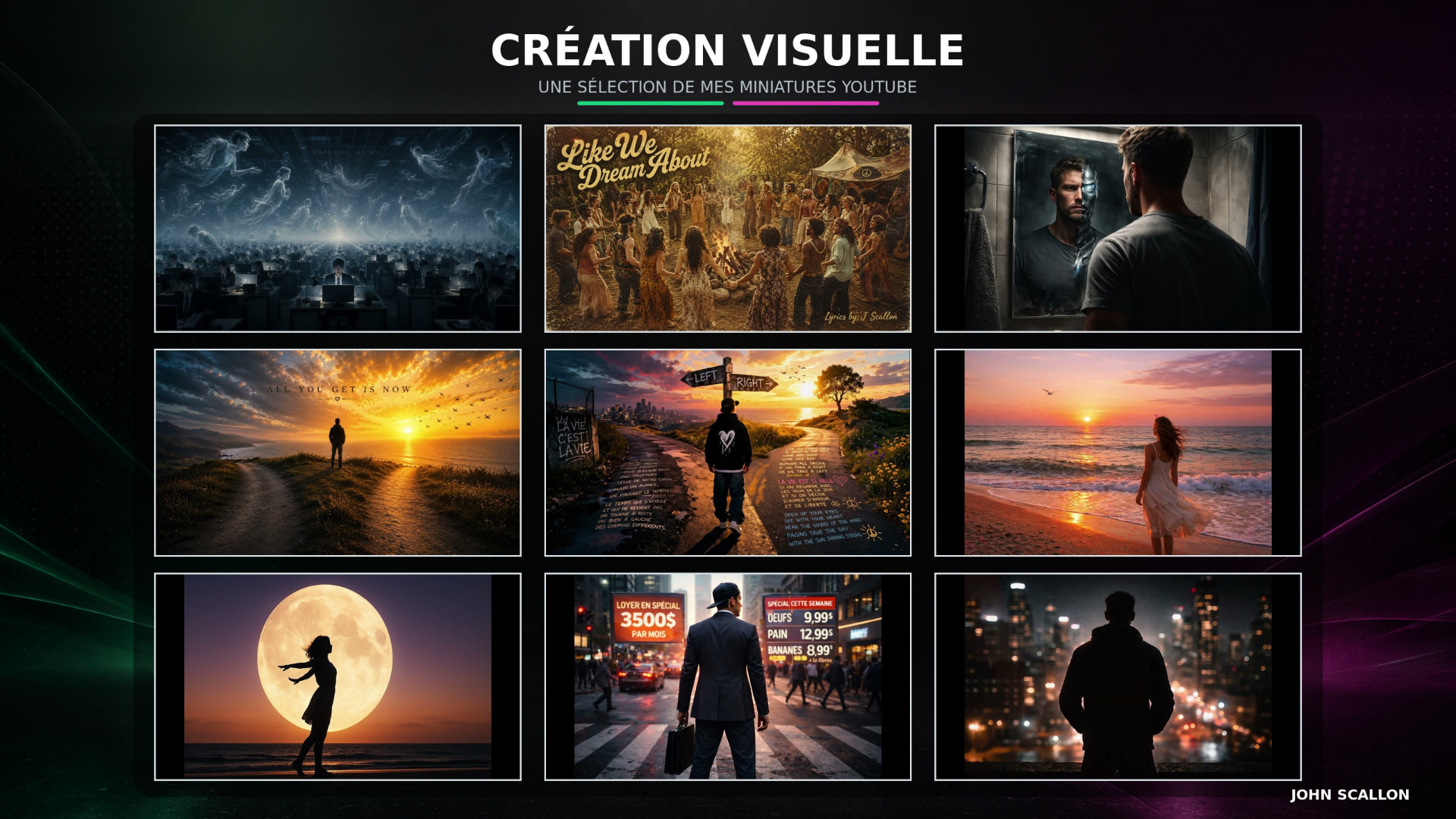 Montage de miniatures YouTube créées par John Scallon