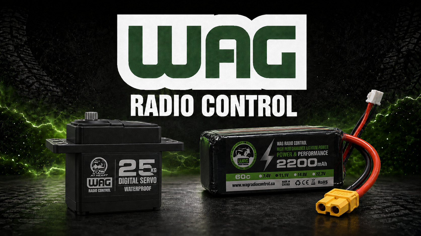 WAG Radio Control : servo numérique 25 kg étanche et batterie LiPo 2200 mAh 60C